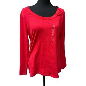 NWT Ann Taylor Red Scoop Neck Long Sleeve Stretch Tee Top Classic Large